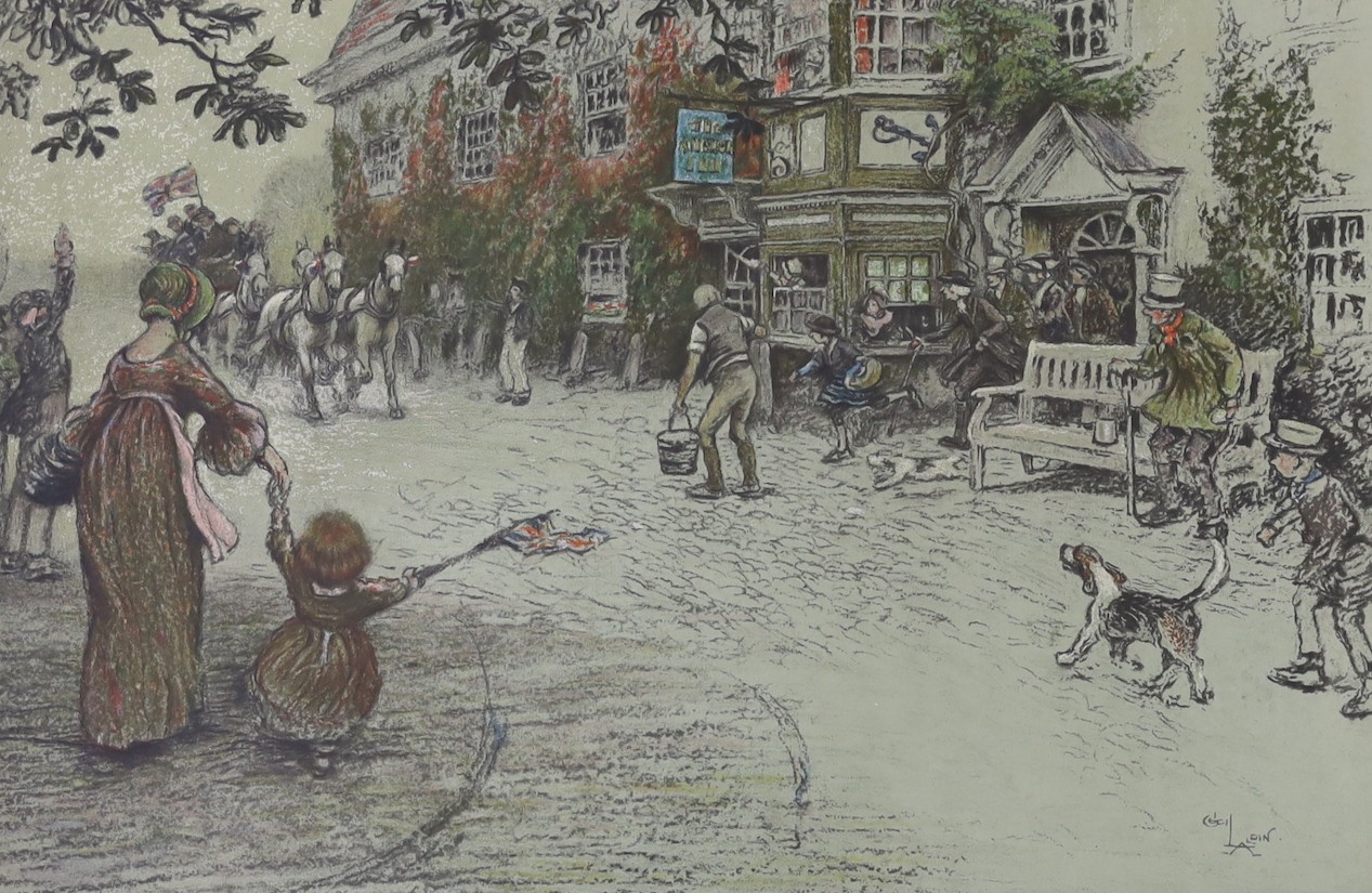 Cecil Aldin, three colour prints, Coaching Inn scenes, signed in pencil, 55 x 47cm